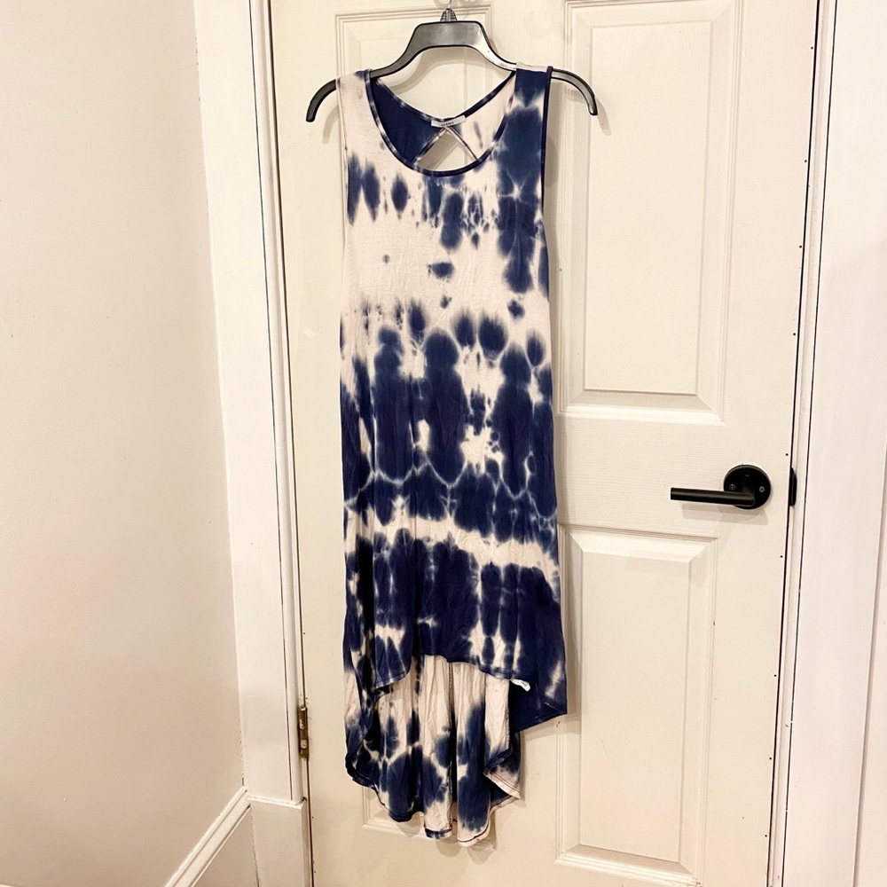 Indigo tie-dye high low, open back dress
